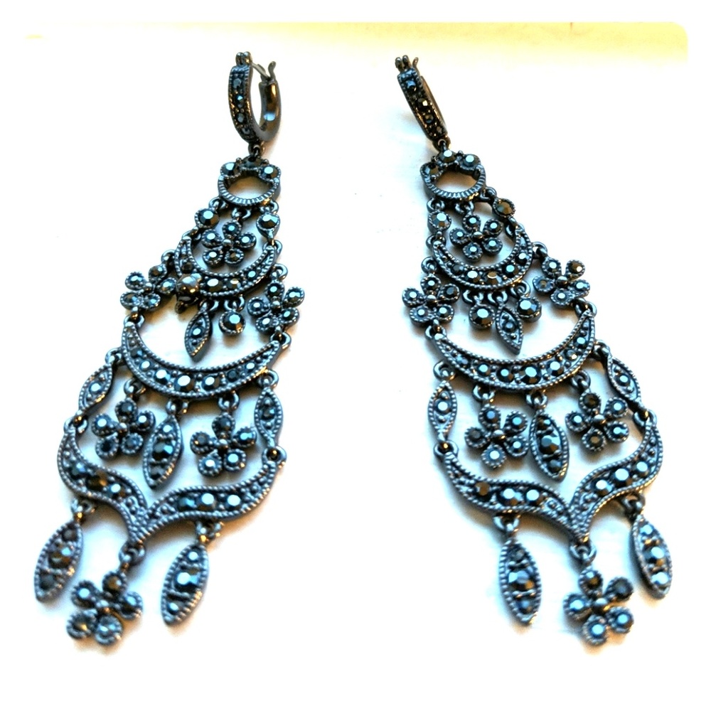 ✨ Glam Black Marcasite Chandelier Earrings ✨